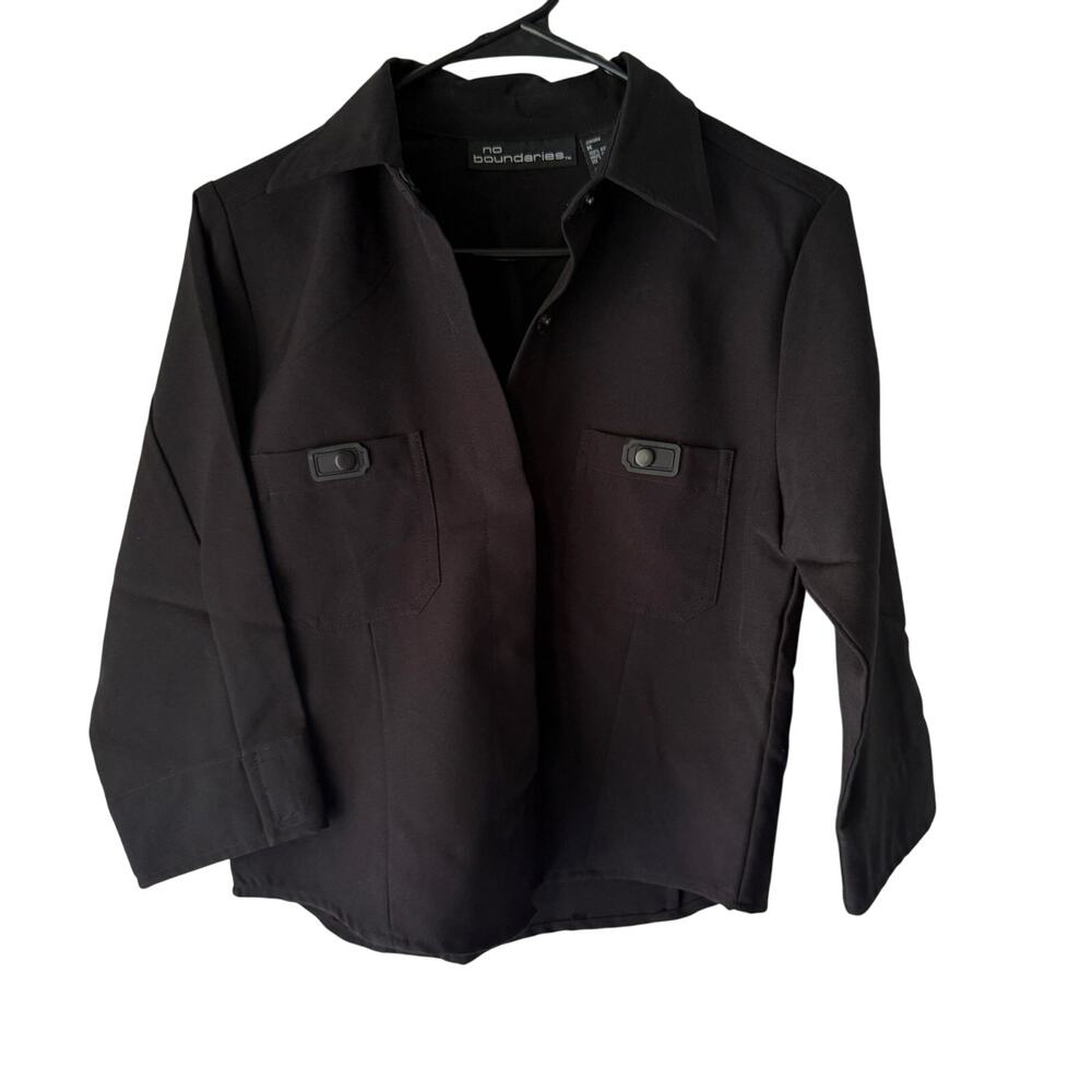 Y2K No Boundaries Black Button-Up Shirt Juniors Medium 2000s‎ Utility Style